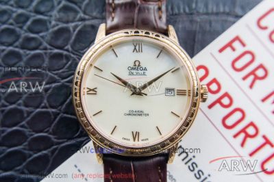 Perfect Replica Omega Deville Textured Case White Mother Of Pearl Dial 40mm Automatic Watch